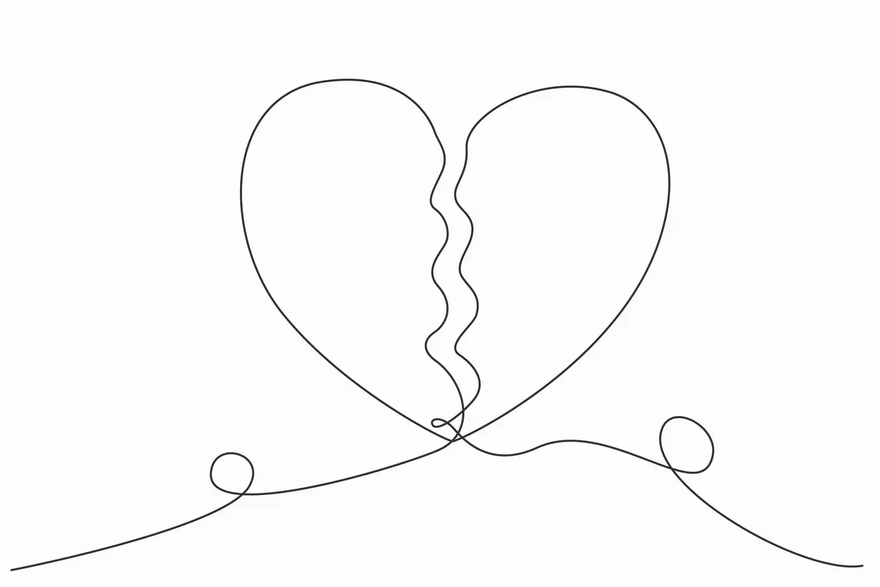 A line art drawing of a broken heart.