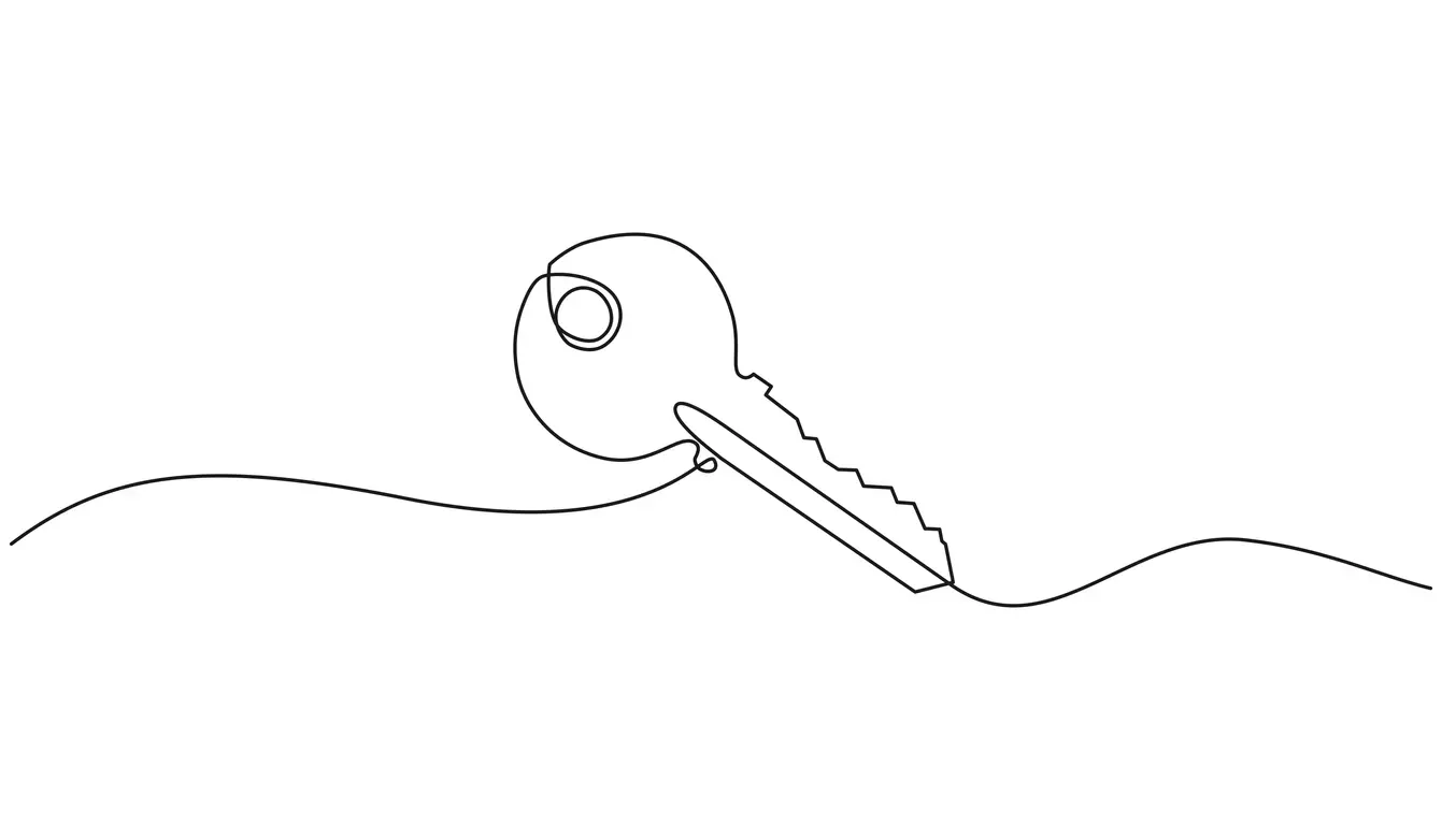 A line art drawing of a key to open a lock.